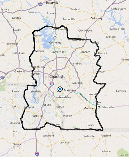 Expert Appliance Service — Charlotte NC service area map